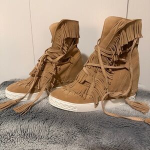 Suede Fringe Wedge Bootie